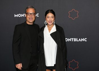 BERLIN, GERMANY - SEPTEMBER 15:  Nicolas Baretzki, CEO Montblanc, , DJane Peggy Gou during the Montblanc UltraBlack launch event at Feuerle Collection on September 15, 2021 in Berlin, Germany. (Photo by Gisela Schober/Getty Images for Montblanc/PR)