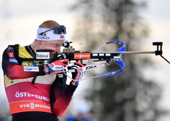 Norway's Johannes Thingnes Boe prepares for the men's 12.5 km pursuit event of the IBU Biathlon World Cup in Oestersund, Sweden, on March 20, 2021. - Sweden OUT (Photo by Anders WIKLUND / TT NEWS AGENCY / AFP) / Sweden OUT (Photo by ANDERS WIKLUND/TT NEWS AGENCY/AFP via Getty Images)