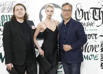 PARIS, FRANCE - JUNE 22: Marco Tomasetta, Stella Maxwell and Nicolas Baretzki attend Montblanc Cocktail : "On The Move" Montblanc Extreme Launch At Palais Galliera at Palais Galliera on June 22, 2022 in Paris, France. (Photo by Julien M. Hekimian/Getty Images For Montblanc)