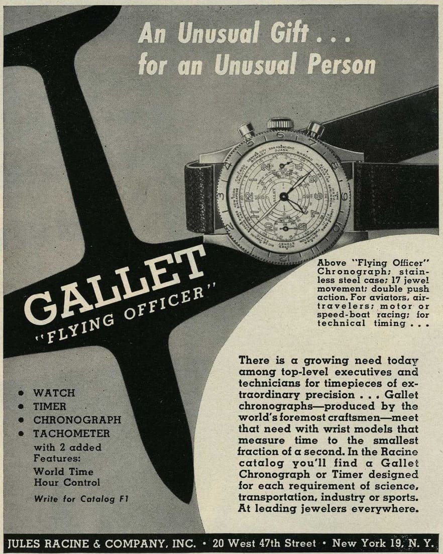 06 Vintage Advertising of Gallet Flying Officer in ca. 1950 - 百年靈收購歌朗（GALLET）重新啟航這家為早期長途旅行者而生的瑞士製錶品牌