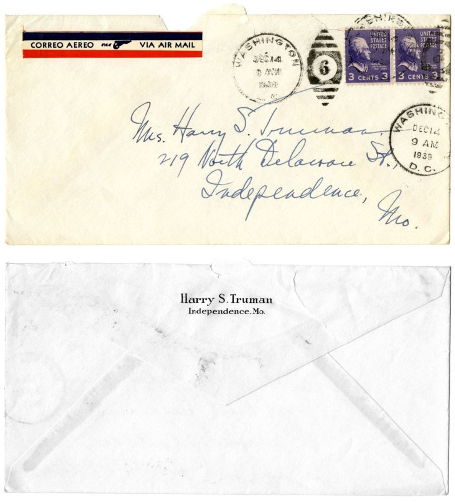 19 Envelope of Letter from Harry S. Truman to his wife from 1939 Credit Harry S. Truman Library - 百年靈收購歌朗（GALLET）重新啟航這家為早期長途旅行者而生的瑞士製錶品牌